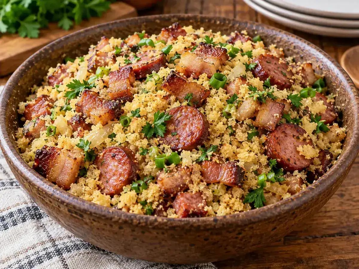 Farofa de Bacon e Calabresa para 30 Pessoas: foto do prato pronto