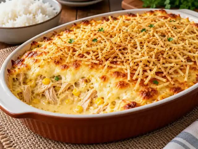 Fricassê de Frango sem Liquidificador: Cremoso e Gratinado no Forno: prato pronto