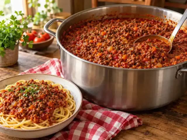 Molho Bolonhesa para 50 Pessoas: Quantos Kg de Carne Usar e Receita: prato pronto