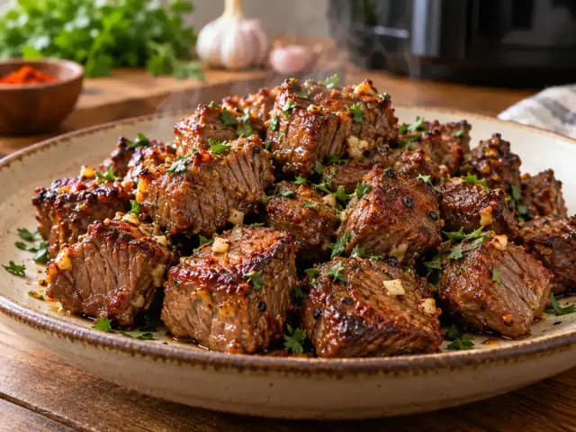 Músculo na Airfryer: Cubos Temperados e Dourados: prato pronto