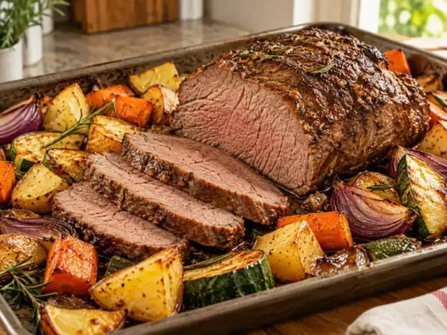Patinho no Forno com Legumes: prato pronto