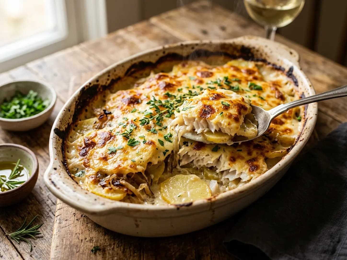 Peixe Tira-Vira Assado com Batatas Cremosas: foto do prato pronto