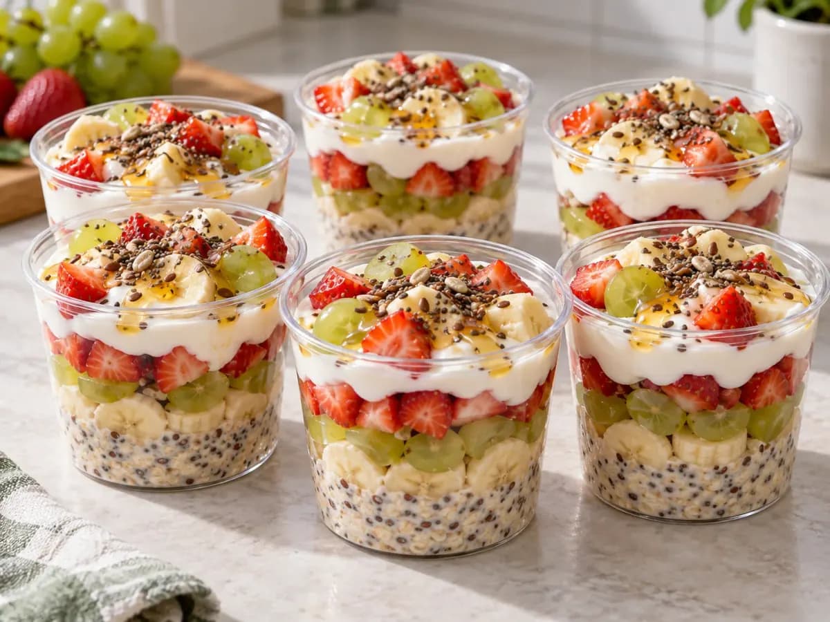 Salada de Frutas no Pote com Iogurte e Chia: foto do prato pronto