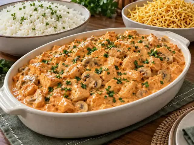 Strogonoff de Frango para 15 Pessoas: prato pronto