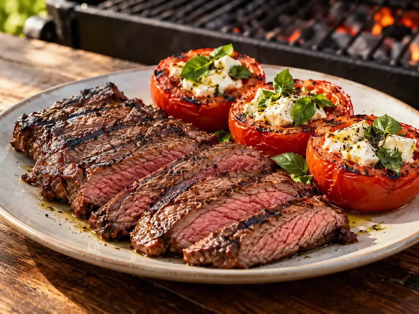 Carne Raquete Grelhada com Tomates Recheados: foto do prato pronto