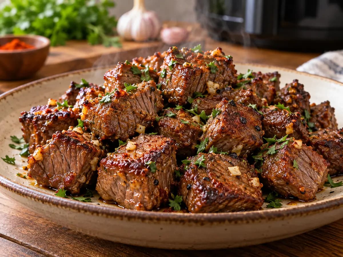Músculo na Airfryer: Cubos Temperados e Dourados: foto do prato pronto