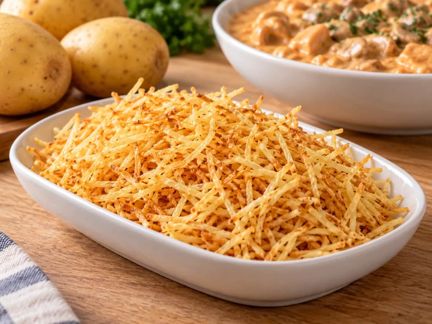 Batata Palha Caseira para Acompanhar Strogonoff: foto do prato pronto