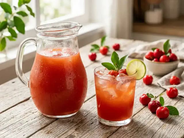 Suco de Acerola sem Liquidificador Tradicional e Gelado: prato pronto