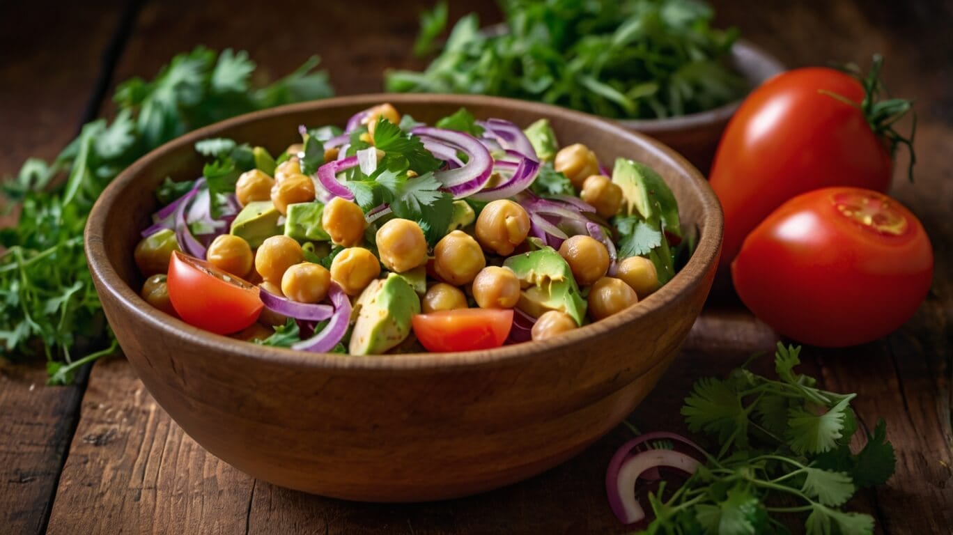 Salada de Grão-de-Bico com Abacate e Tomate