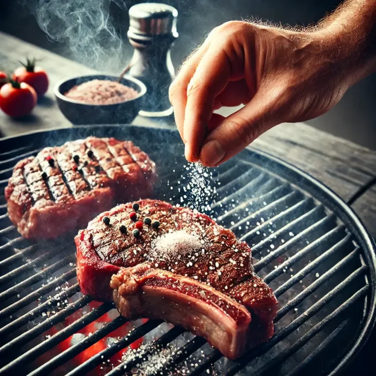 Churrasco com cortes suculentos temperados com sal fino.