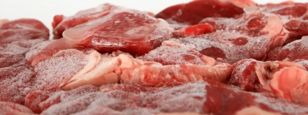 Carne embalada a vácuo pronta para congelamento, preservando a qualidade e evitando queimaduras de freezer.