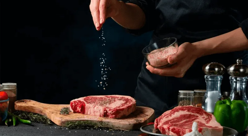 Um prato com pedaços de carne de capivara assada, dourada e suculenta, guarnecida com ervas frescas, representando o resultado final da receita.