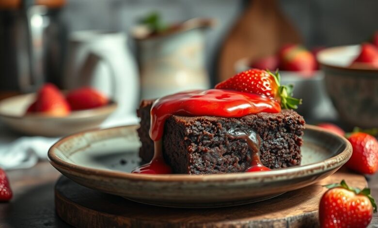 brownie lowcarb cacau calda morango capa 9386