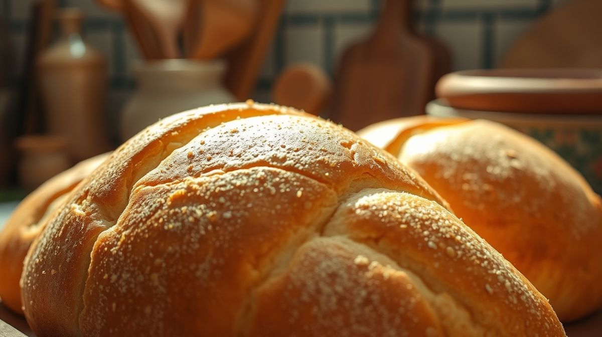 Close-up artístico de bisnaguinhas artesanais fresquinhas, com textura macia visível e leve brilho, foto em ambiente de cozinha caseira com utensílios de madeira ao fundo, iluminação quente e natural