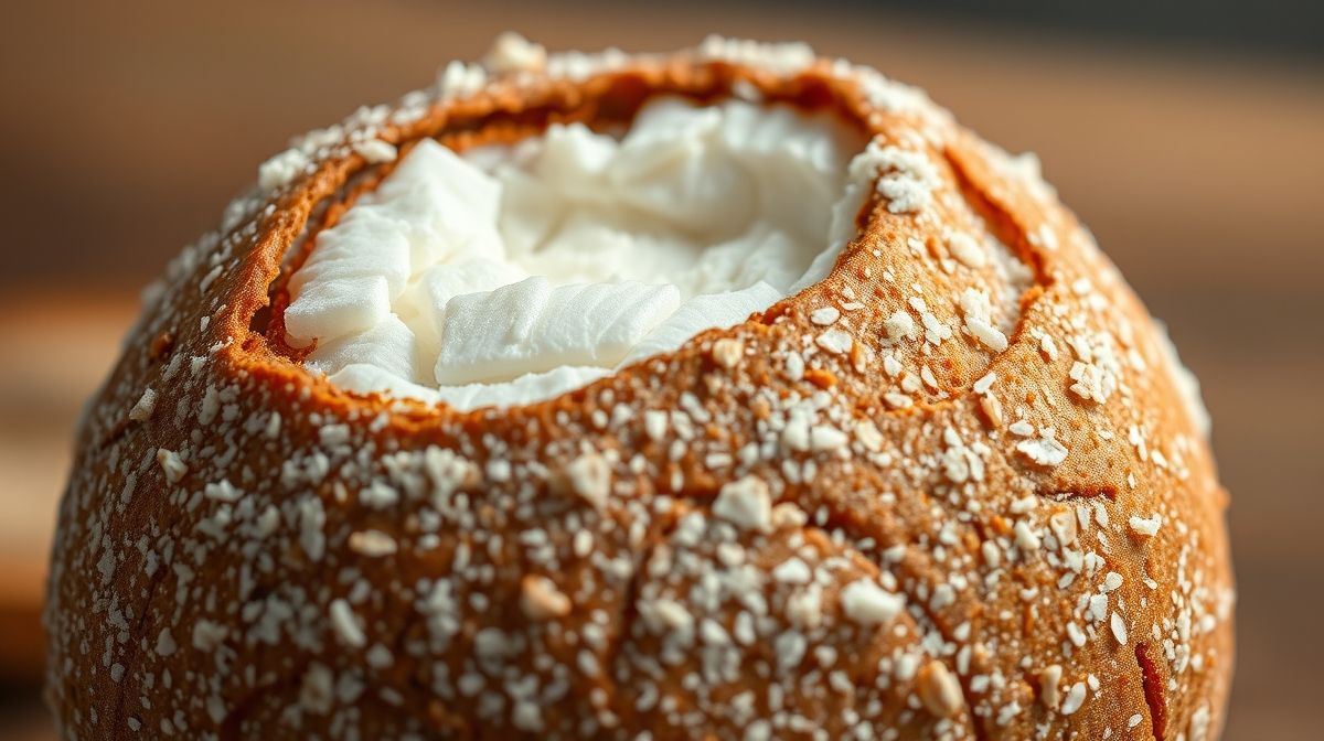 Foto detalhada do interior do bolo de milho com coco sem farinha, mostrando textura úmida e macia, close-up, em prato branco simples, iluminação natural