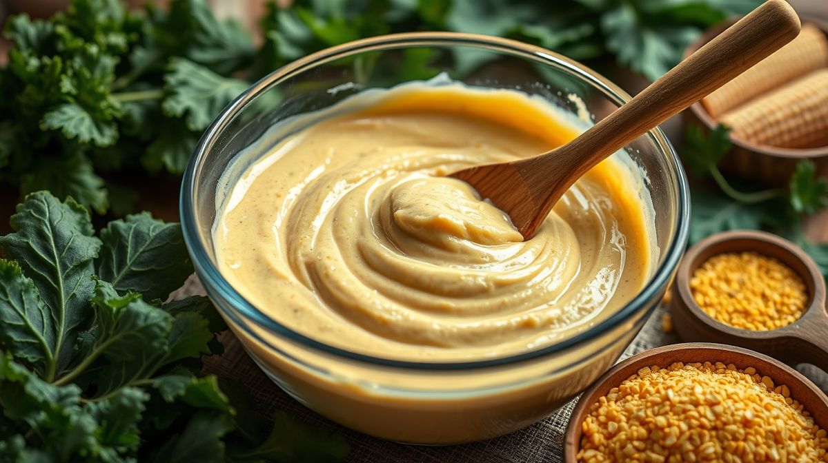 Imagem close-up da massa de panqueca de fubá com couve sendo preparada numa tigela, ingredientes naturais ao redor, textura cremosa, iluminação clara e acolhedora, estilo fotográfico realista