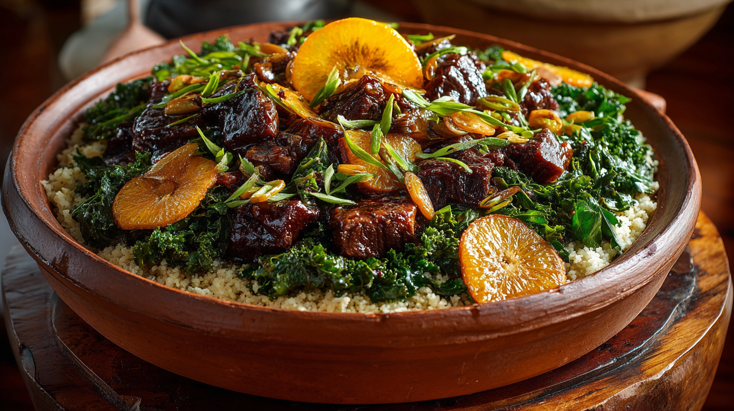 Ingredientes organizados em bancada rústica, incluindo feijão preto, carnes, temperos e acompanhamentos