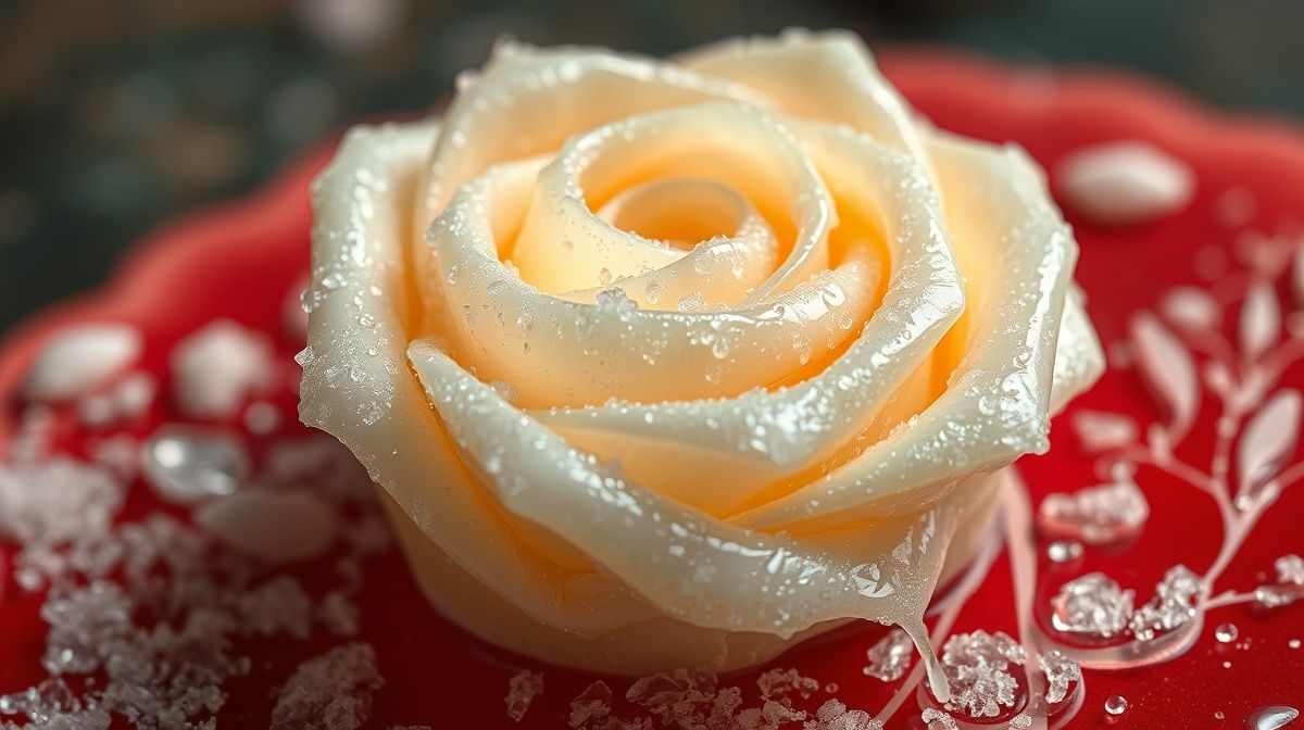 Close-up de uma fatia de rosca de leite condensado mostrando a textura macia e os detalhes da crosta dourada com açúcar cristal, em um prato branco sobre uma toalha xadrez vermelha