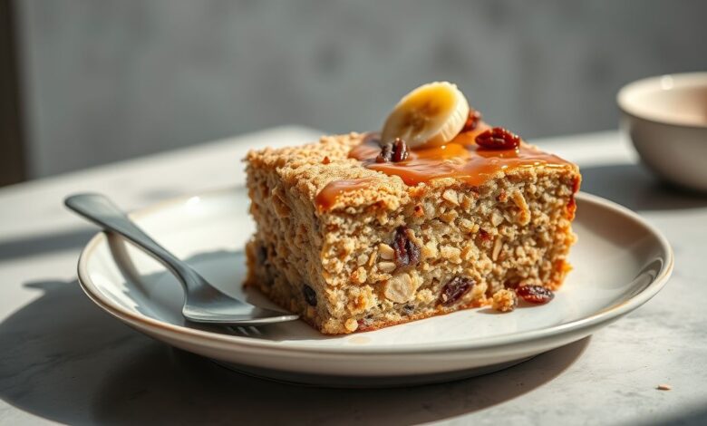 Bolo dourado, úmido e nutritivo, servido em fatias sobre prato rústico, transmitindo aspecto saudável e apetitoso