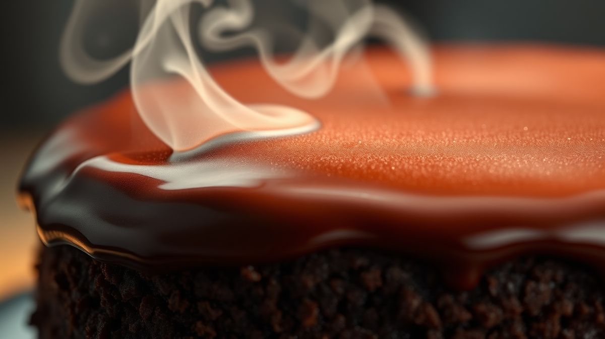 Gros plan du petit gâteau au cacao low carb sans sucre montrant la texture moelleuse et le glaçage brillant au cacao