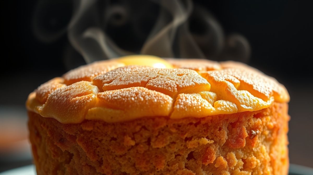 Close-up do bolo de caneca saudável sem açúcar mostrando sua textura macia