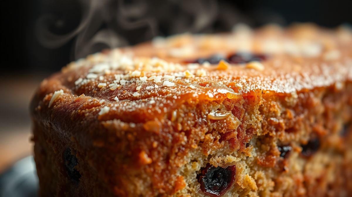 Close-up mostrando a textura cremosa e úmida do bombocado fit recém-saído do forno