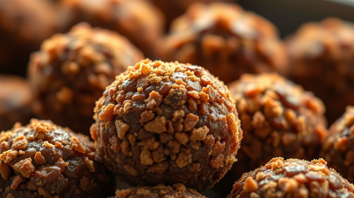 Close-up do Nescau Ball de grão de bico crocante realçando textura e cor intensa do cacau