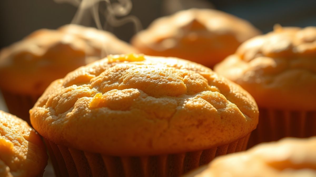 Close-up mostrando a textura macia e dourada dos bolinhos recém-assados.