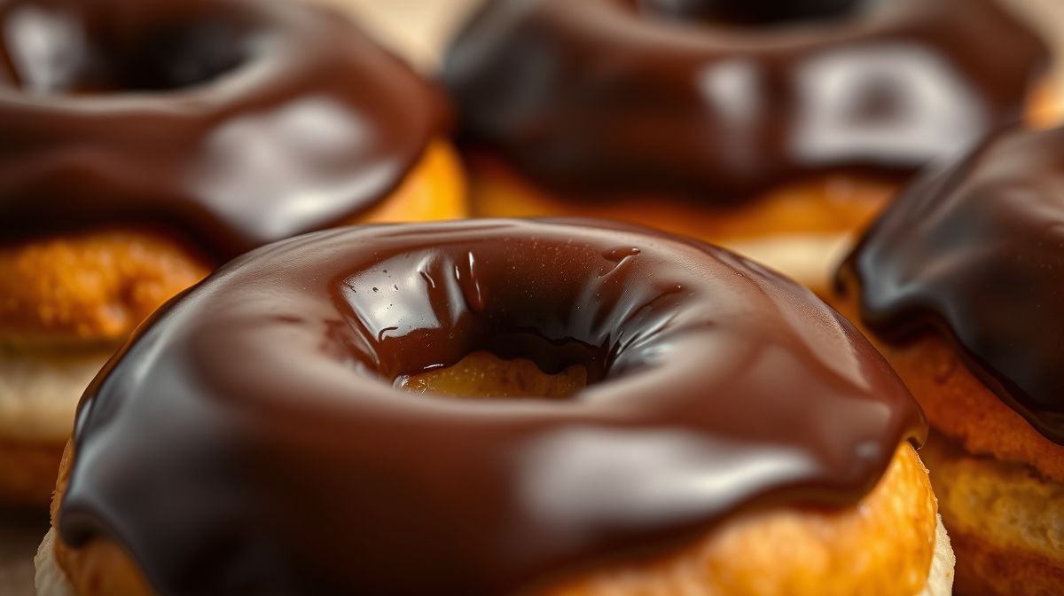 Close-up de donuts fit macios, um coberto com chocolate amargo e granulado.