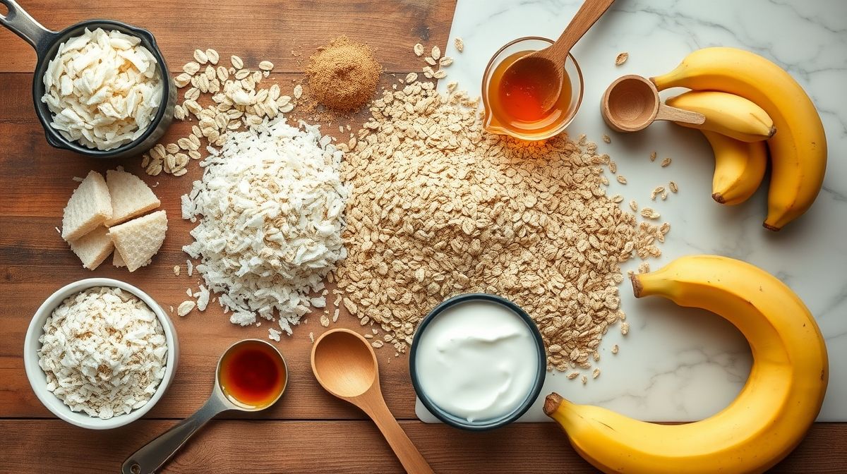 Ingredientes da receita organizados em flat lay sobre bancada clara