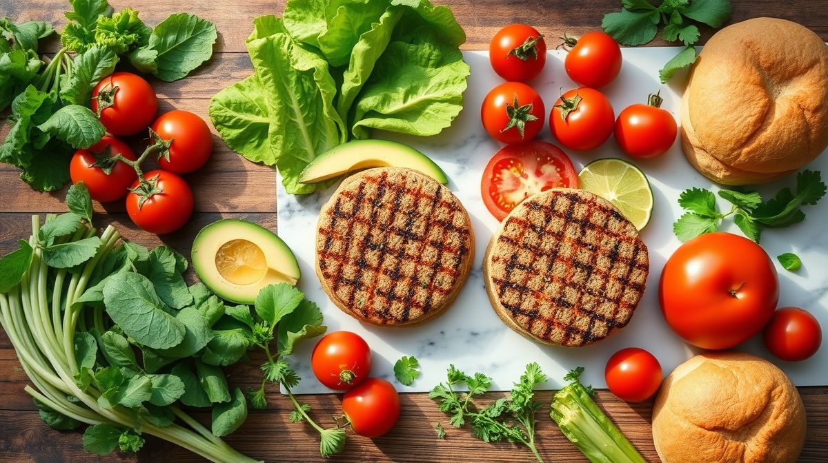 Ingredientes frescos da receita organizados em bancada de cozinha