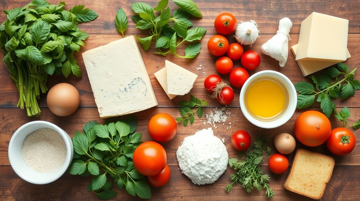 Ingredientes separados em potinhos: goma de tapioca, ovo, queijo mussarela light e requeijão light