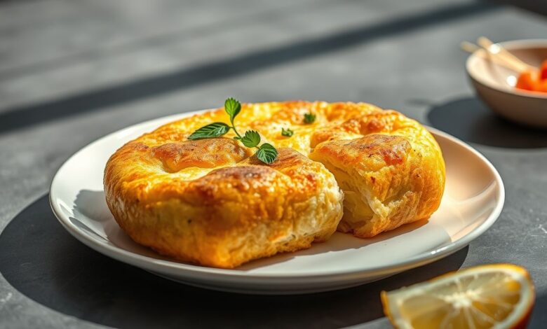 Prato de pães de queijo fit dourados, servidos quentinhos em um cesto rústico com guardanapo