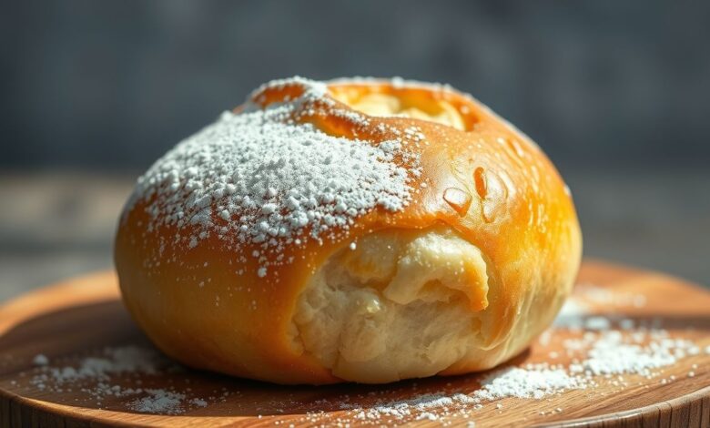 Pãozinho de leite em pó fit fofinho e dourado, servido em prato branco com café ao lado