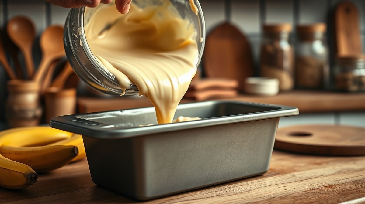 Mãos adicionando massa do bolo em forma untada, momento crucial antes de levar ao forno.