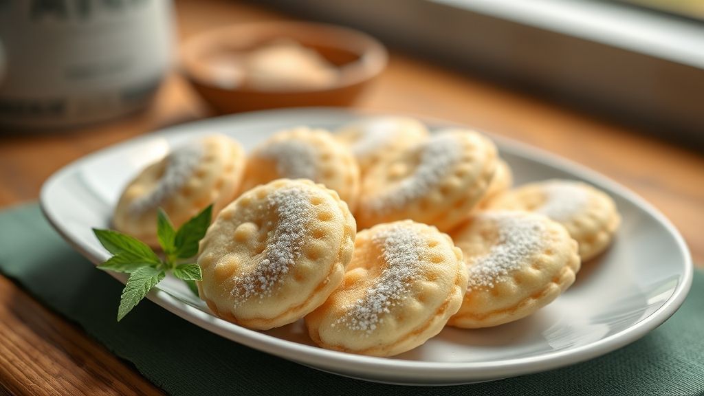 Biscoito de goma caseiro pronto, macio e dourado, servido em prato, receita tradicional feita com polvilho doce