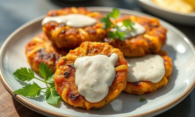 Prato com bolinhos de chuva dourados, polvilhados com canela e adoçante, servidos em tigela aconchegante
