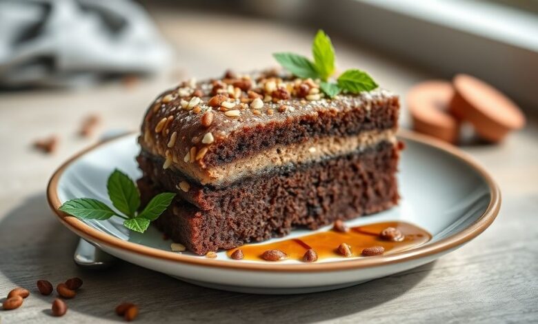 Bolo de chocolate macio coberto com brigadeiro cremoso e decorado com granulado