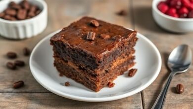 Brownie de caneca pronto, úmido e chocolatudo, servido quente com cobertura cremosa e apetitoso.