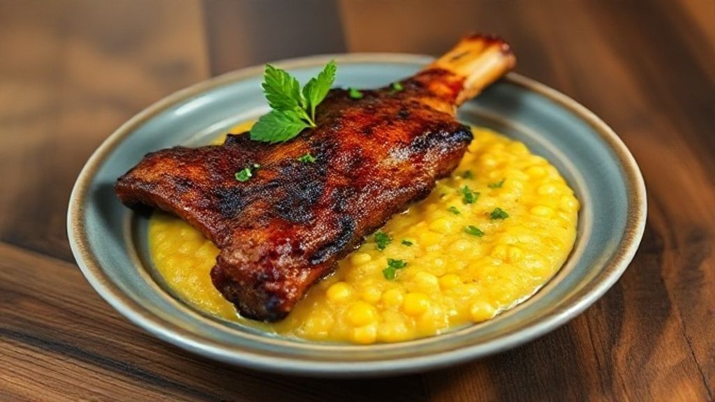 Canjiquinha com costelinha mineira servida em prato fundo, cremosa e fumegante, prato típico delicioso e acolhedor.