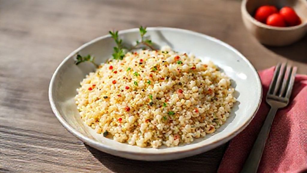 Cuscuz de tapioca simples finalizado em prato branco, decorado com coco ralado e leite condensado, sobremesa tradicional nordestina