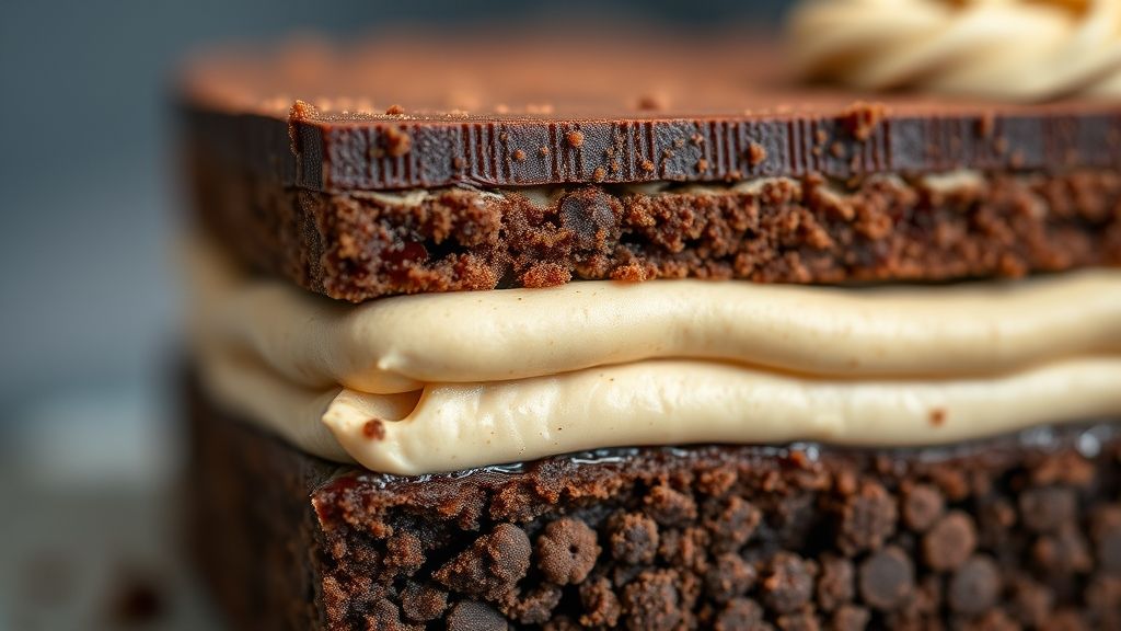 Close-up de uma fatia servida de torta de bolacha de chocolate, mostrando camadas cremosas e crocantes