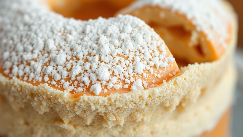 Close-up mostrando a textura fofinha da massa e o recheio de doce de leite