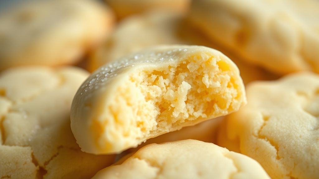 Close-up mostrando textura delicada e leve dos biscoitinhos prontos