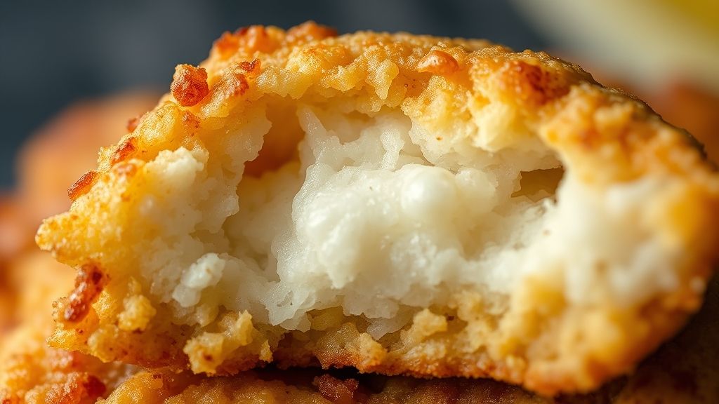 Close-up de um bolinho partido ao meio mostrando interior macio