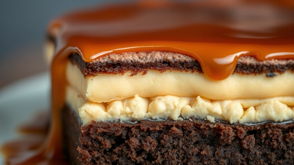 Close-up mostrando a fatia do bolo pudim destacando contraste de camadas e textura cremosa