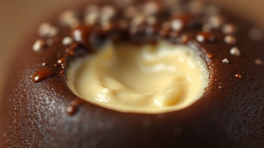 Close-up do brigadeiro pronto em colher, mostrando cremosidade e brilho do doce.