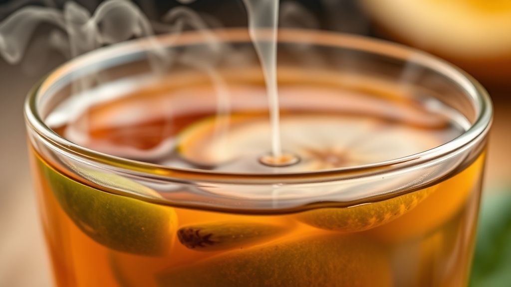 Close-up da bebida finalizada, destacando a textura e o vapor subindo da xícara