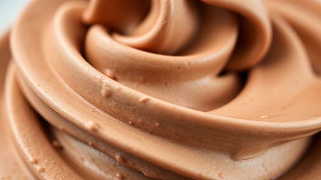 Close-up destacando a textura cremosa do chantilly de chocolate pronto para consumo.