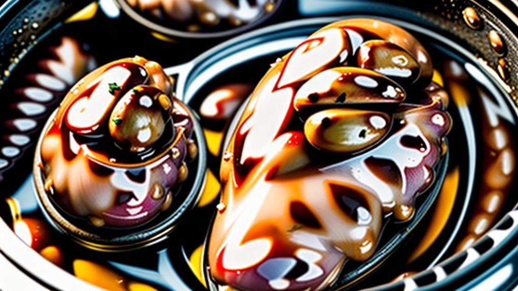 Close-up mostrando o coração de frango suculento no molho espesso, com vapor saindo e cheiro-verde.